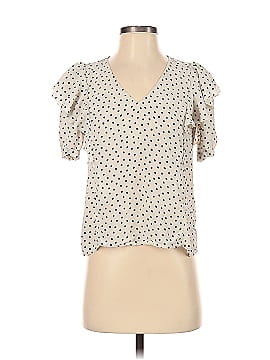 Madewell Silk V-Neck Shoulder-Ruffle Top in Inkbrush Dots (view 1)