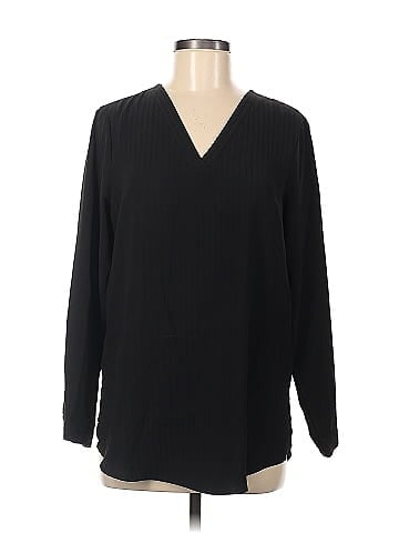 Adrianna Papell 100 Polyester Solid Black Long Sleeve Blouse Size