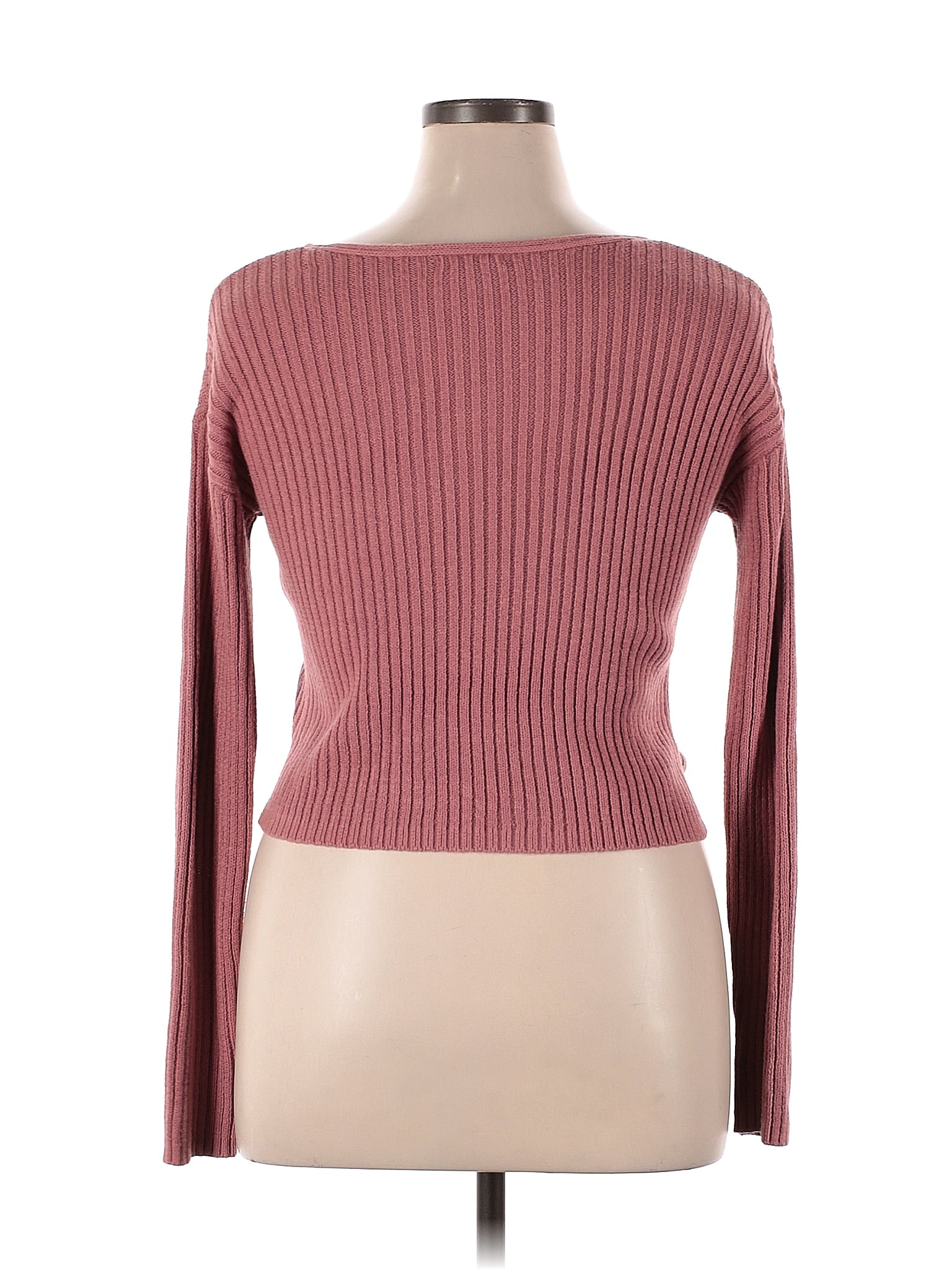 Wild Fable Sweater Cropped Knit Long Sleeve V-Neck Pullover Red Large