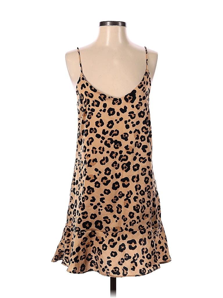 Olivaceous 100% Rayon Leopard Print Tortoise Animal Print Tan Casual Dress Size M - photo 1