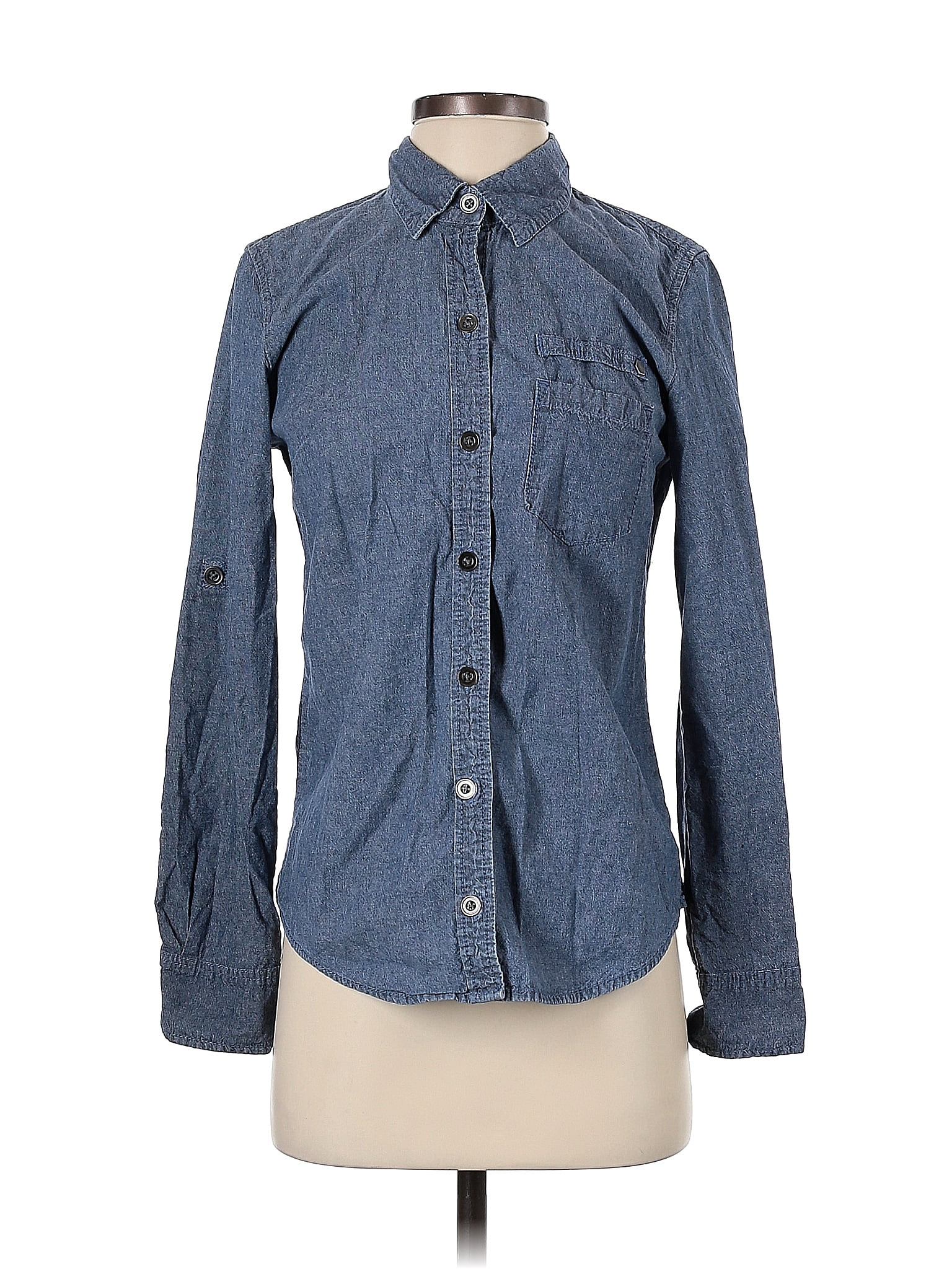 BCBGeneration 100% Cotton Checkered-gingham Blue Long Sleeve Button ...