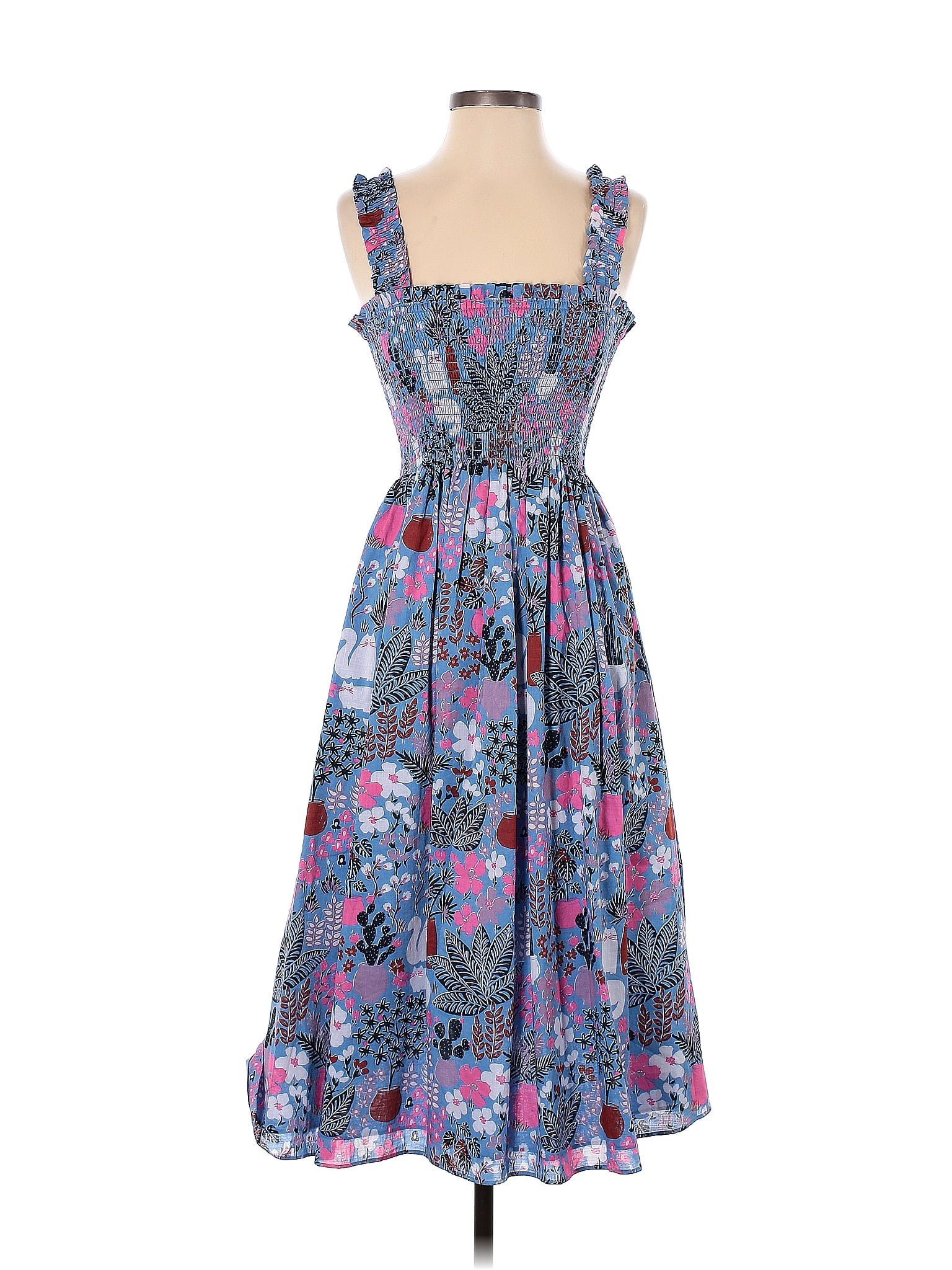 Kate Spade New York 100% Cotton Floral Multi Color Blue Casual Dress ...