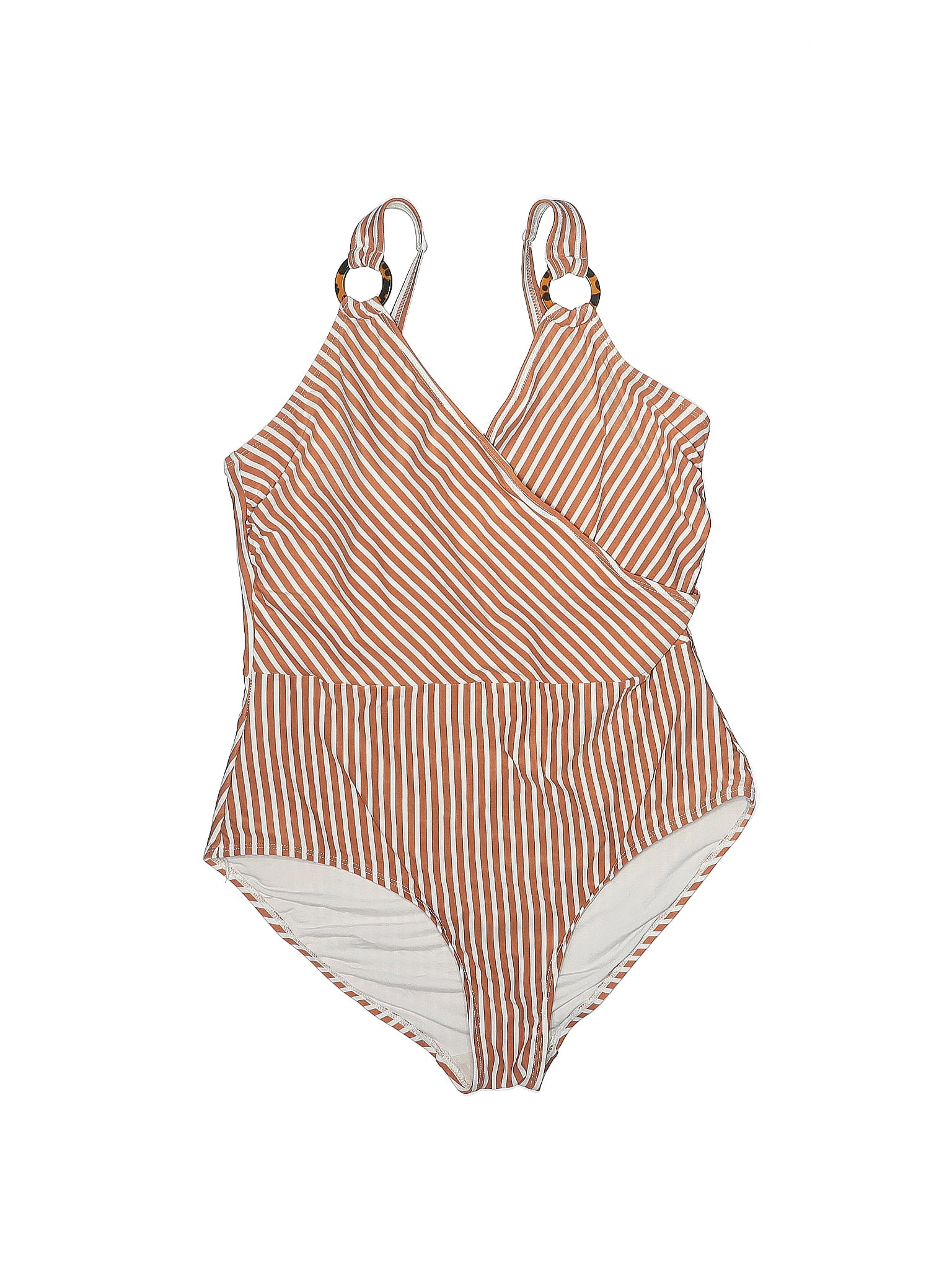 Nip Tuck Swim Stripes Multi Color Brown One Piece Swimsuit Size 12 58