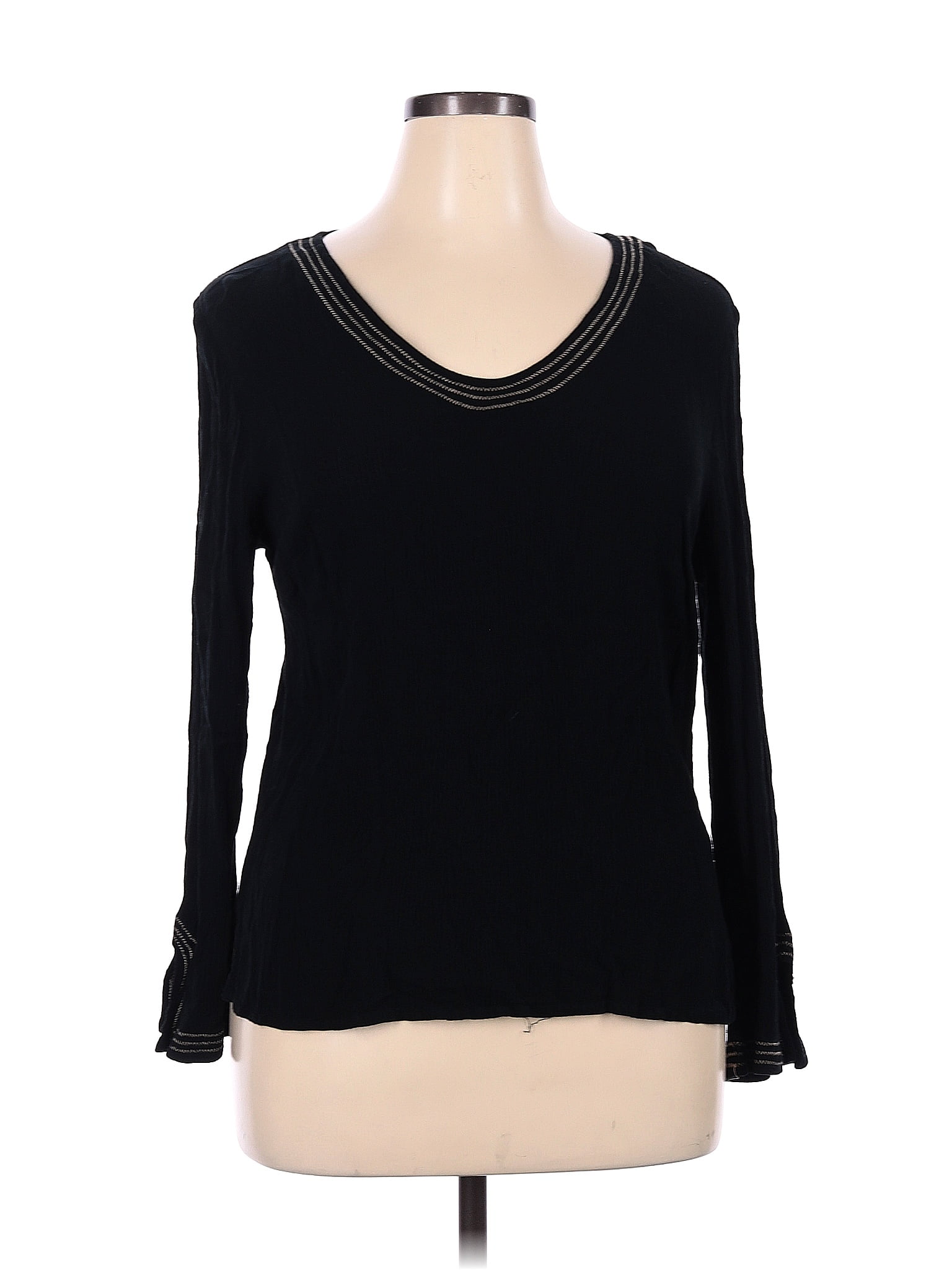 Notations 100 Rayon Solid Black Long Sleeve Blouse Size Xl 50 Off