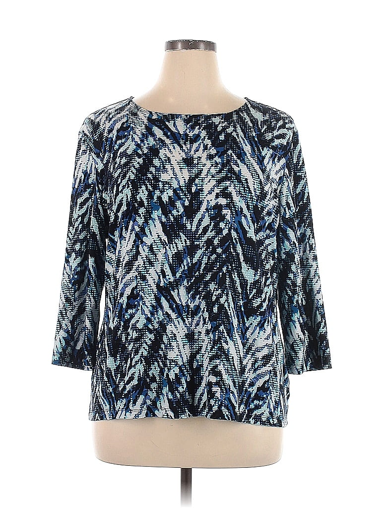 JM Collection Chevron-herringbone Chevron Multi Color Blue Long Sleeve ...