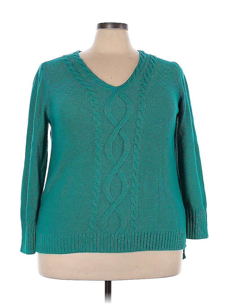 Chaps Color Block Solid Teal Pullover Sweater Size 3X (Plus) - 56% off ...