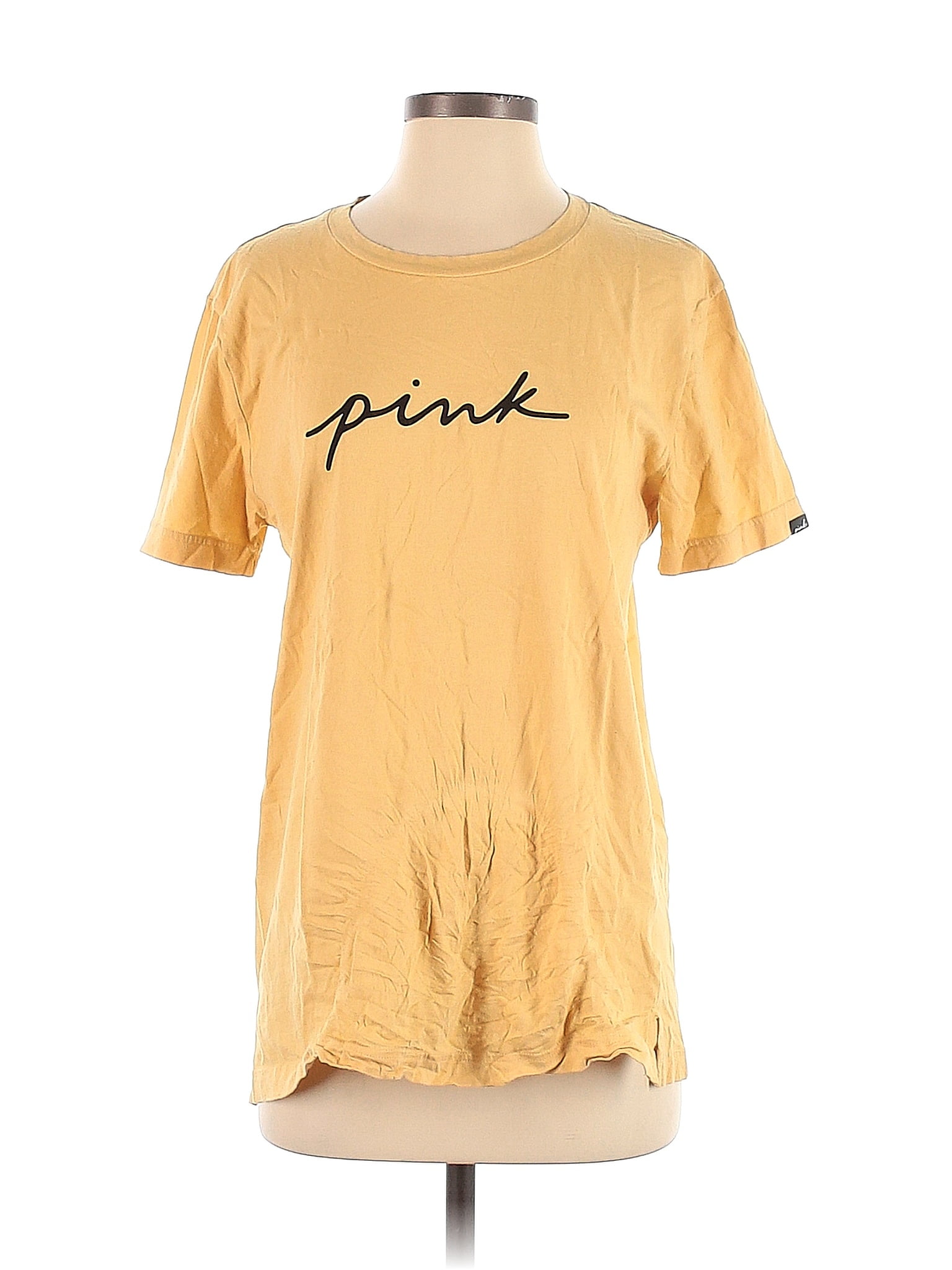 Victoria's Secret Pink 100% Cotton Graphic Solid Yellow Short Sleeve T-Shirt  Size S - 46% off