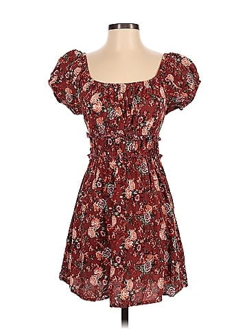 Derek Heart 100% Rayon Floral Multi Color Burgundy Casual Dress
