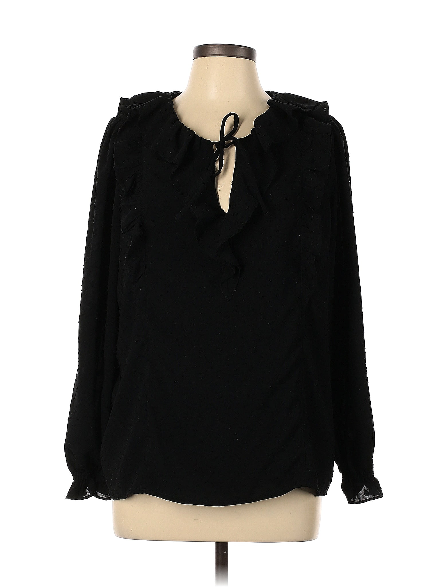 Ann Taylor Loft 100 Polyester Black Long Sleeve Blouse Size L 67