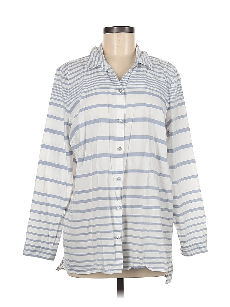J.Jill 100% Cotton Stripes Gray Long Sleeve Blouse Size M - photo 1