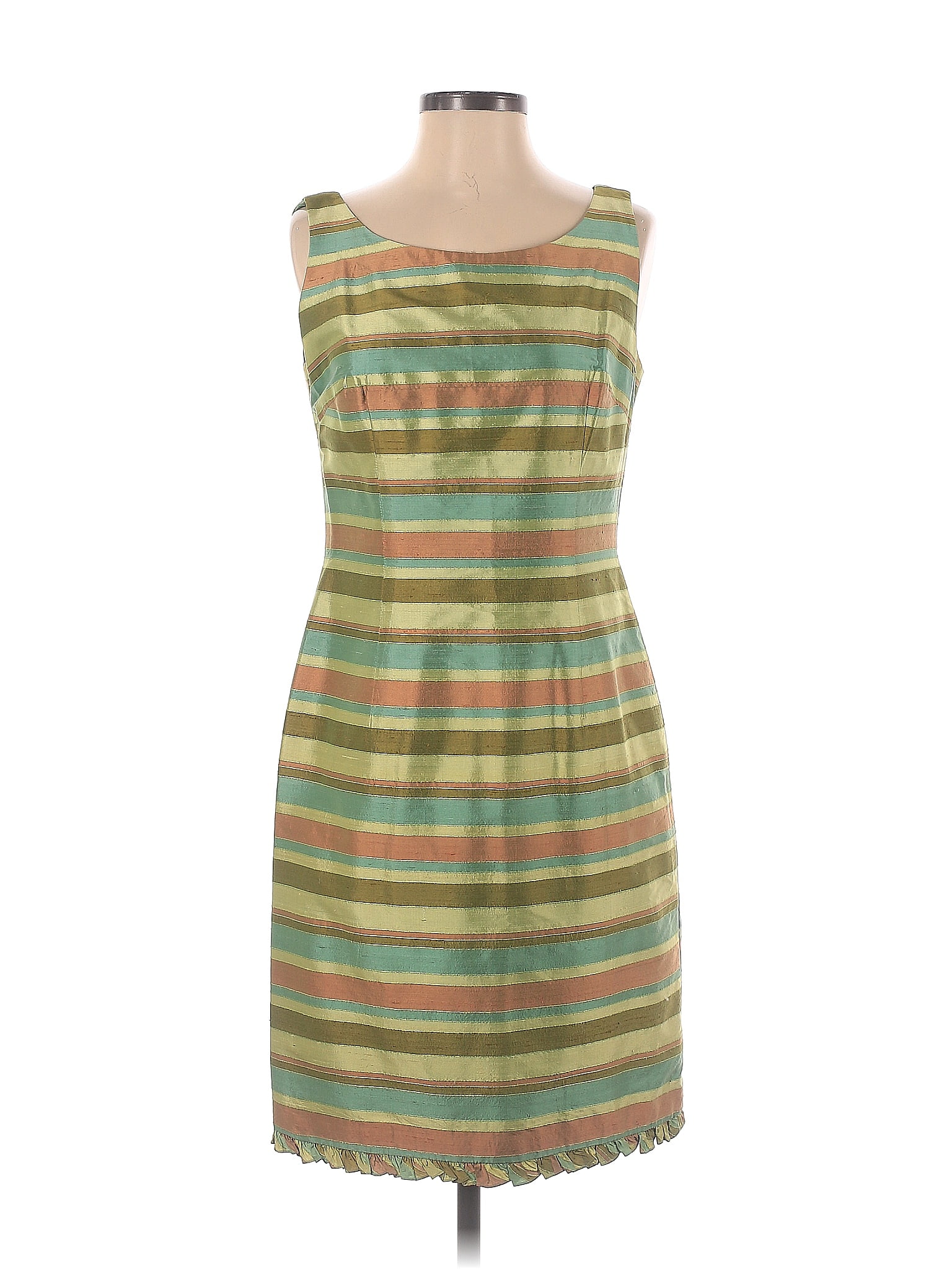 Maggy London 100 Silk Stripes Multi Color Green Casual Dress Size 6