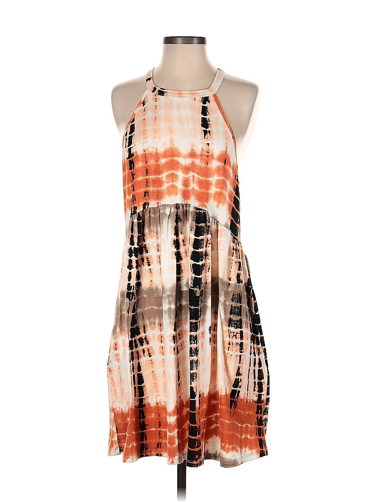Haptics Tie-dye Tortoise Acid Wash Print Grid Graphic Orange Casual Dress Size S - photo 1