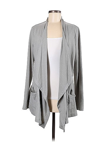 LOGO by Lori Goldstein Color Block Solid Gray Cardigan Size M 75