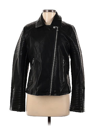 Topshop Solid Black Faux Leather Jacket Size 8 - 63% off