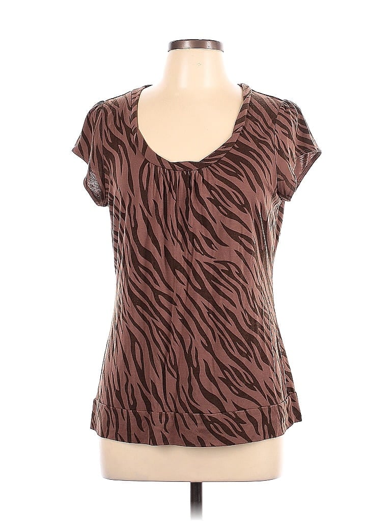 Liz & Co Zebra Print Brown Short Sleeve Top Size L - photo 1