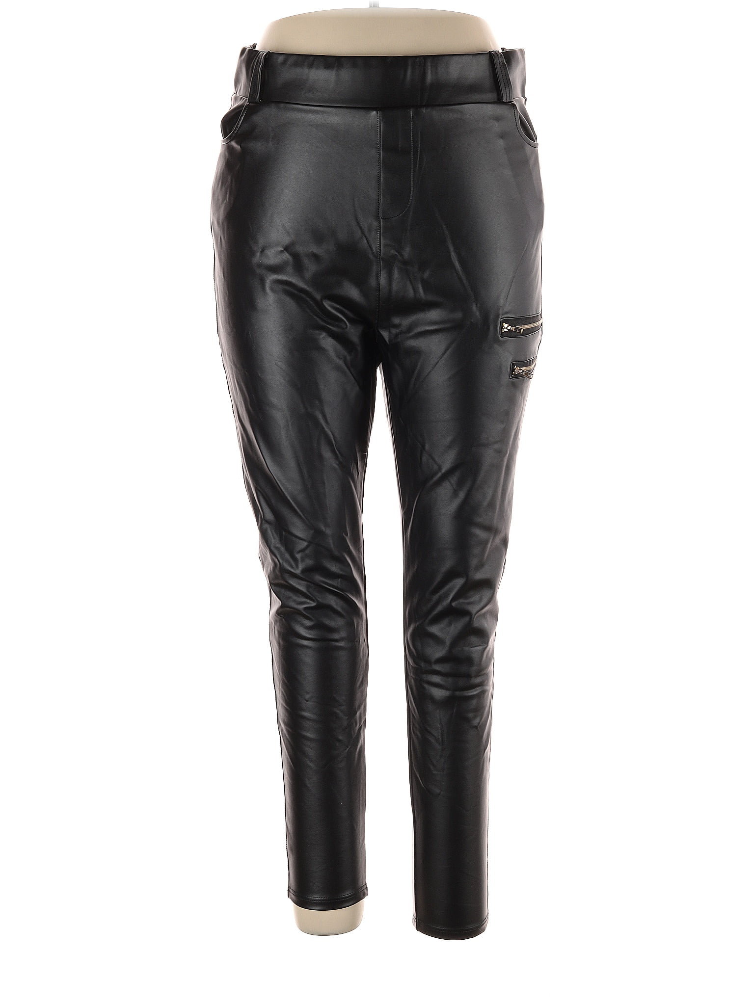 Unbranded 100% Polyurethane Solid Black Faux Leather Pants Size 3X (Plus) -  62% off