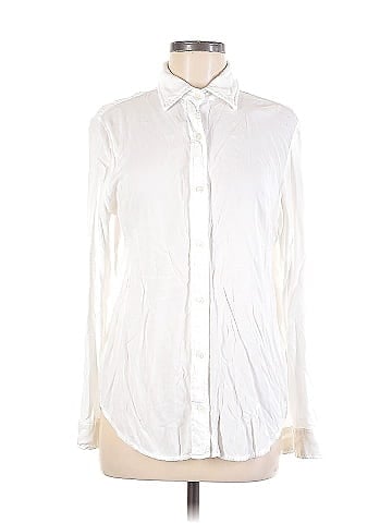 Brandy Melville Solid White Long Sleeve Button-Down Shirt One Size