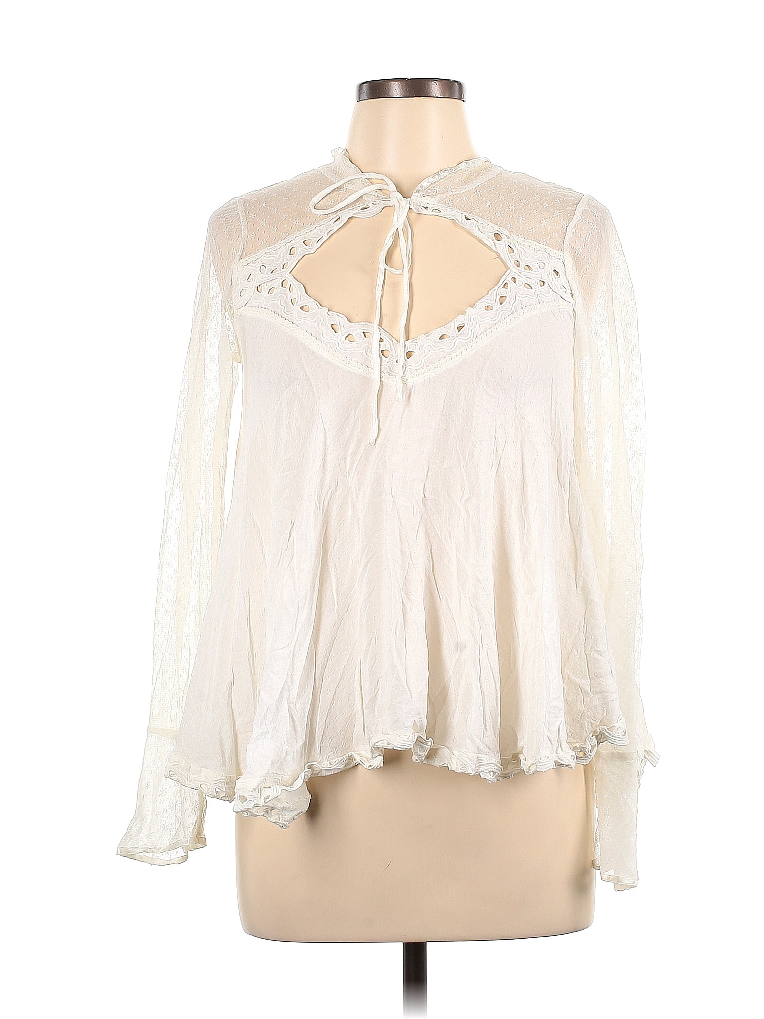 Free People 100% Rayon White Ivory Long Sleeve Blouse Size L - 24% off ...