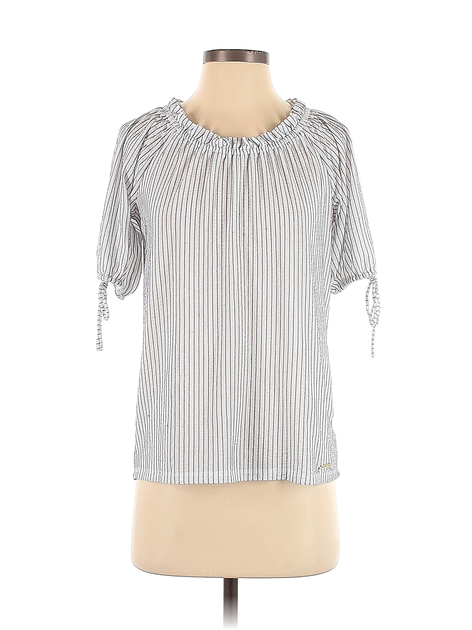 Michael Michael Kors Stripes Silver Short Sleeve Blouse Size Xs 72