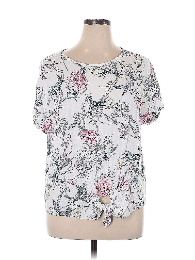 Buffalo by David Bitton 100% Viscose Floral White Short Sleeve Top Size ...