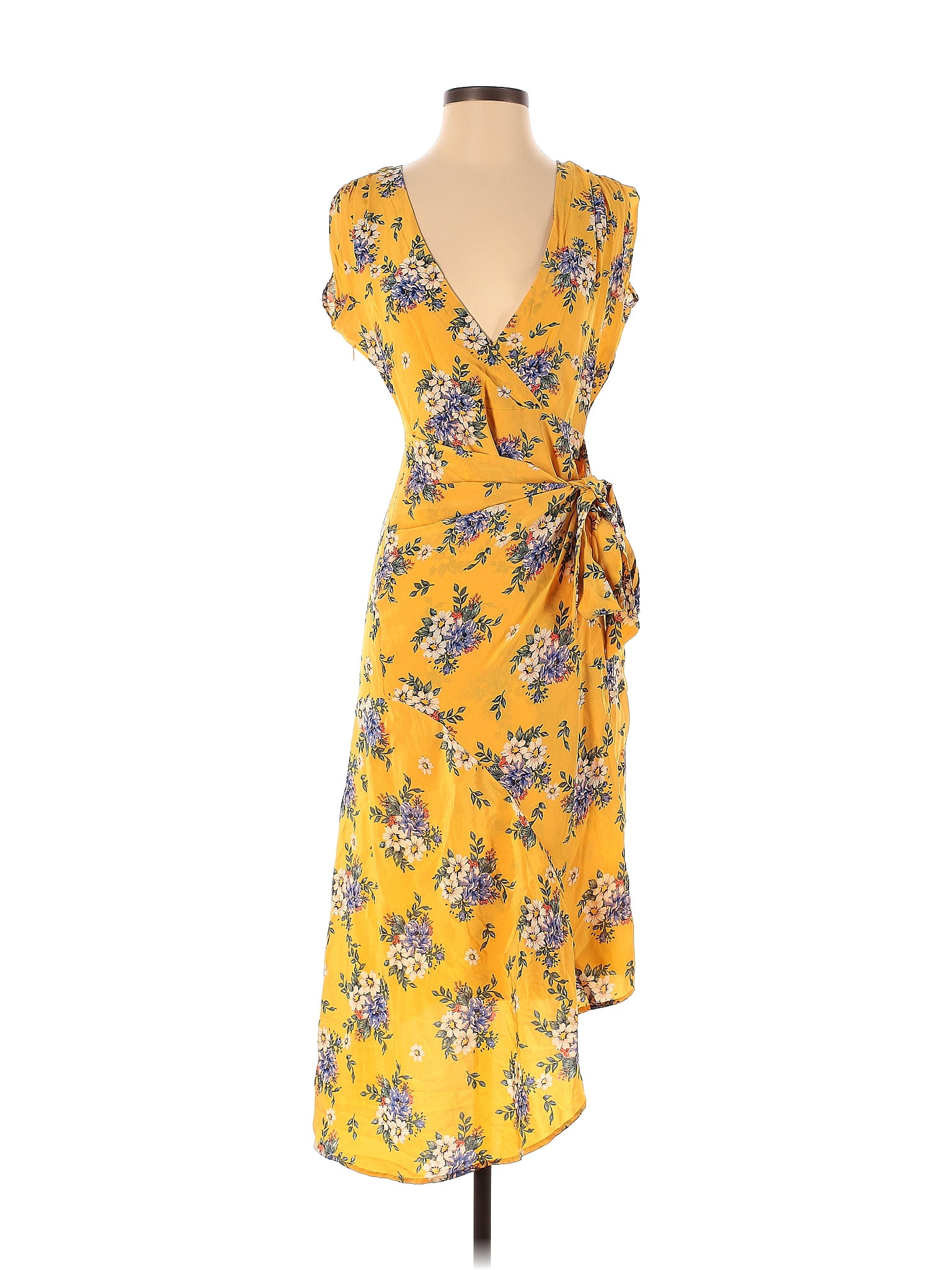 Stella Yellow Floral Midi Wrap Dress - Dresses from Yumi UK