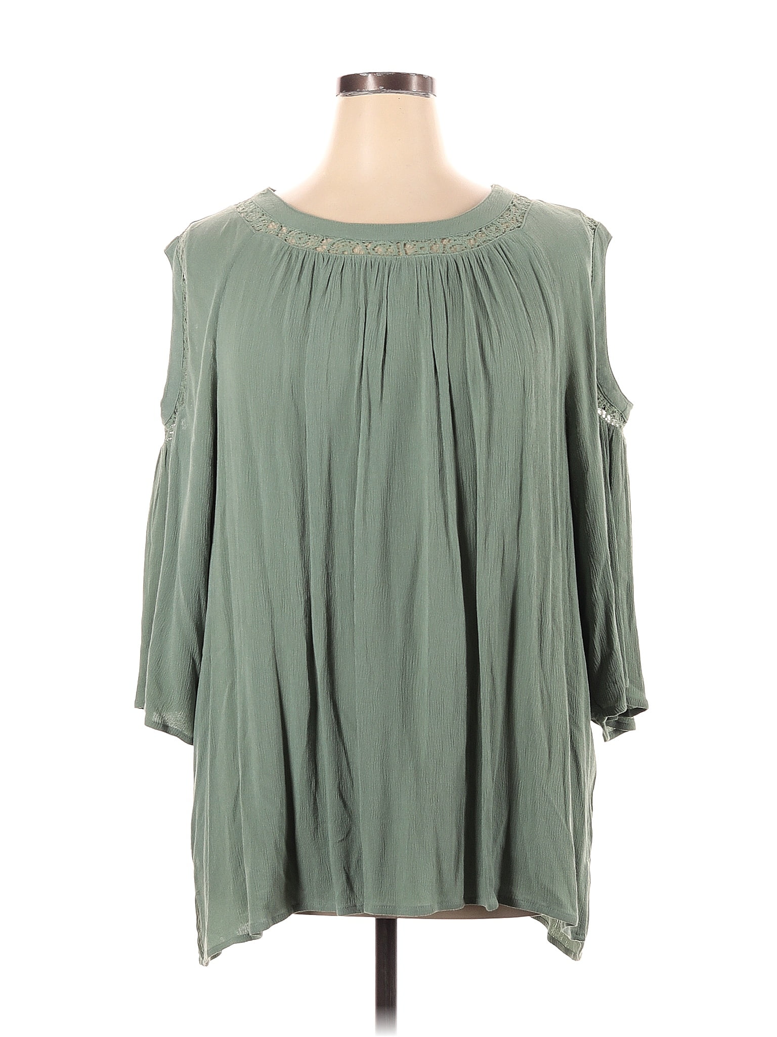 Catherines 100% Rayon Solid Green Short Sleeve Blouse Size 1X (Plus ...