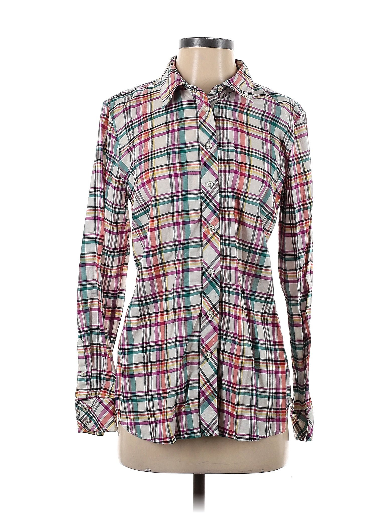Talbots Shirt XL Multicolor Check 100% Cotton Button-up Long Sleeve Flipz  B148