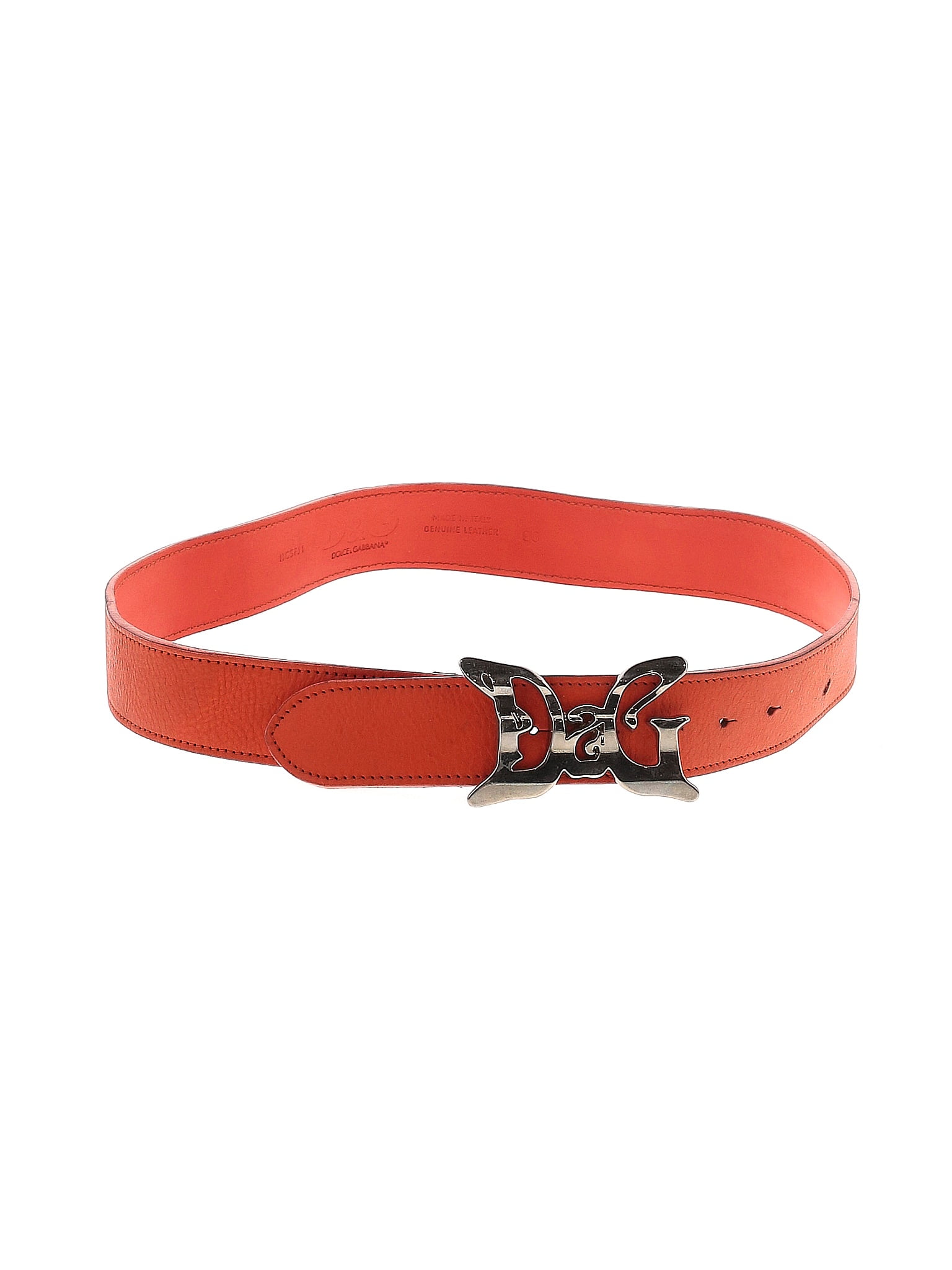 D&G Dolce & Gabbana Solid Red Vintage Butterfly Logo Belt 36 Waist