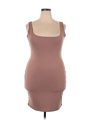 Naked Wardrobe Solid Blush Brown Casual Dress Size 3X (Plus) - 54