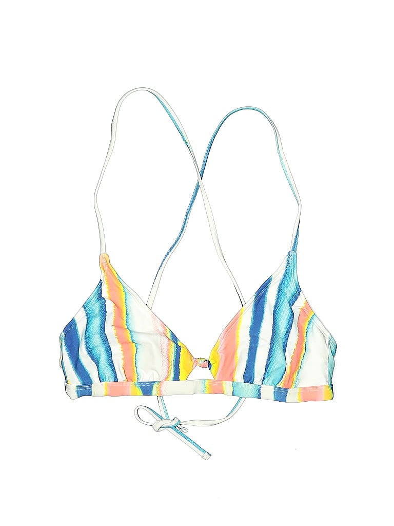 ADORE ME Pre-owned Swimsuit Top Blue Stripes Pattern Swimwear