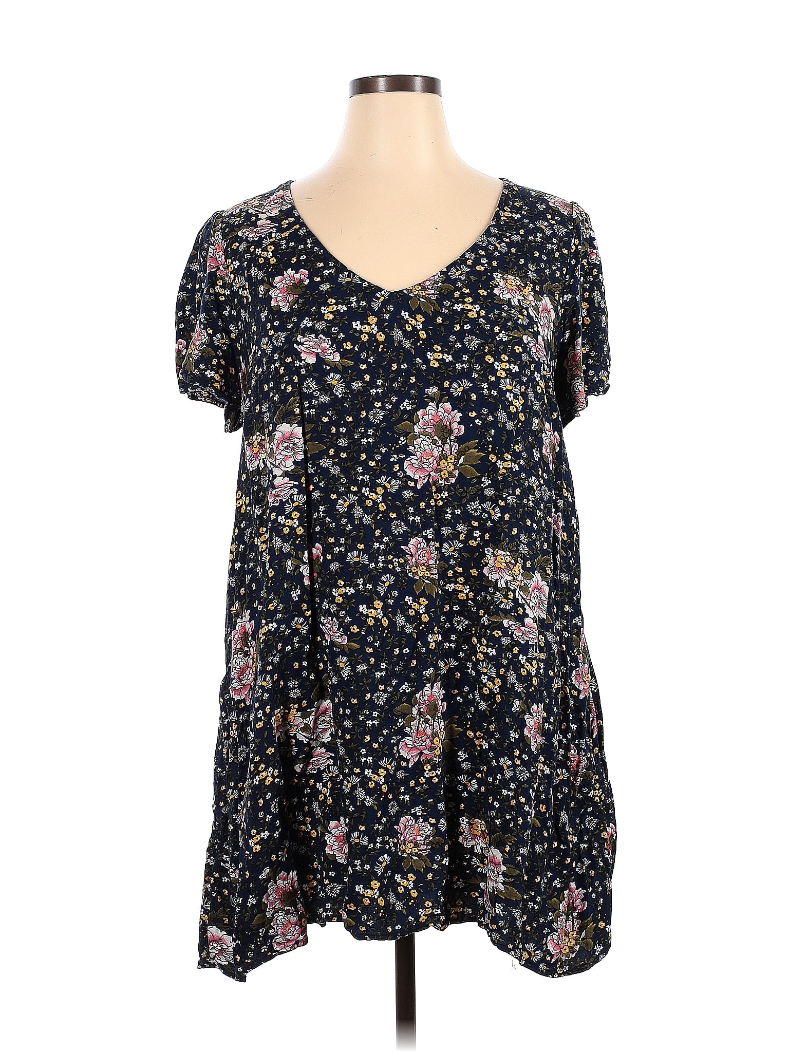 Hinge 100% Viscose Floral Multi Color Black Casual Dress Size XL - 64% ...