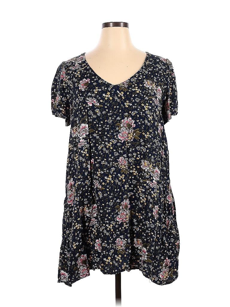 Hinge 100% Viscose Floral Multi Color Black Casual Dress Size XL - 64% ...