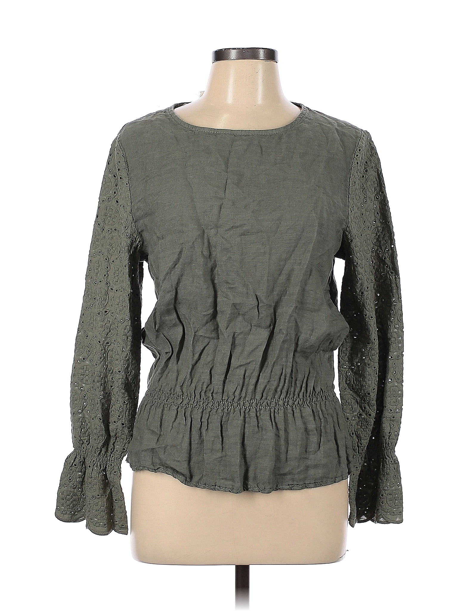 Francesca Bettini 100% Linen Solid Green Long Sleeve Blouse Size L - 68 ...