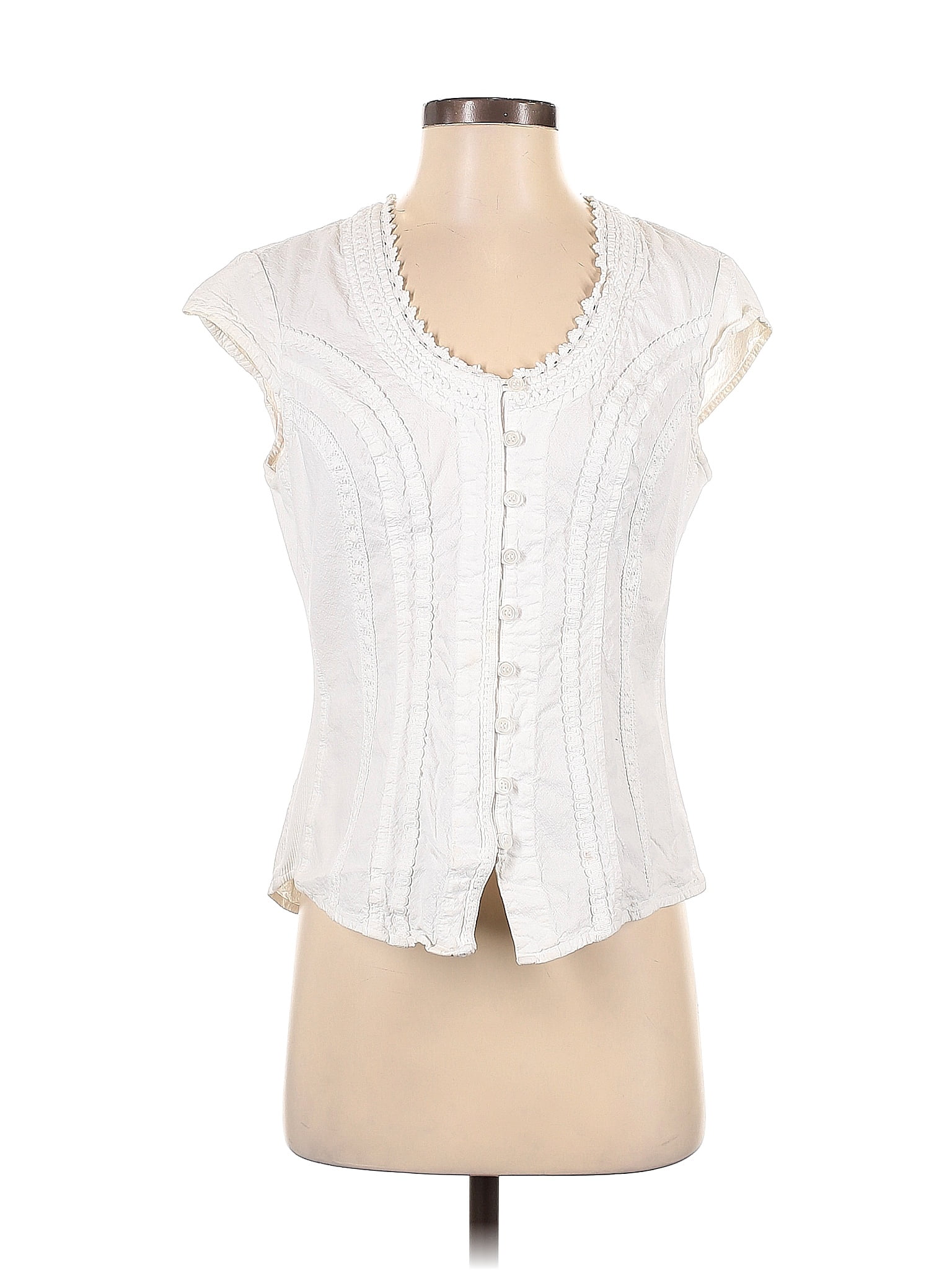 Soft Surroundings 100 Cotton Solid White Ivory Short Sleeve Blouse