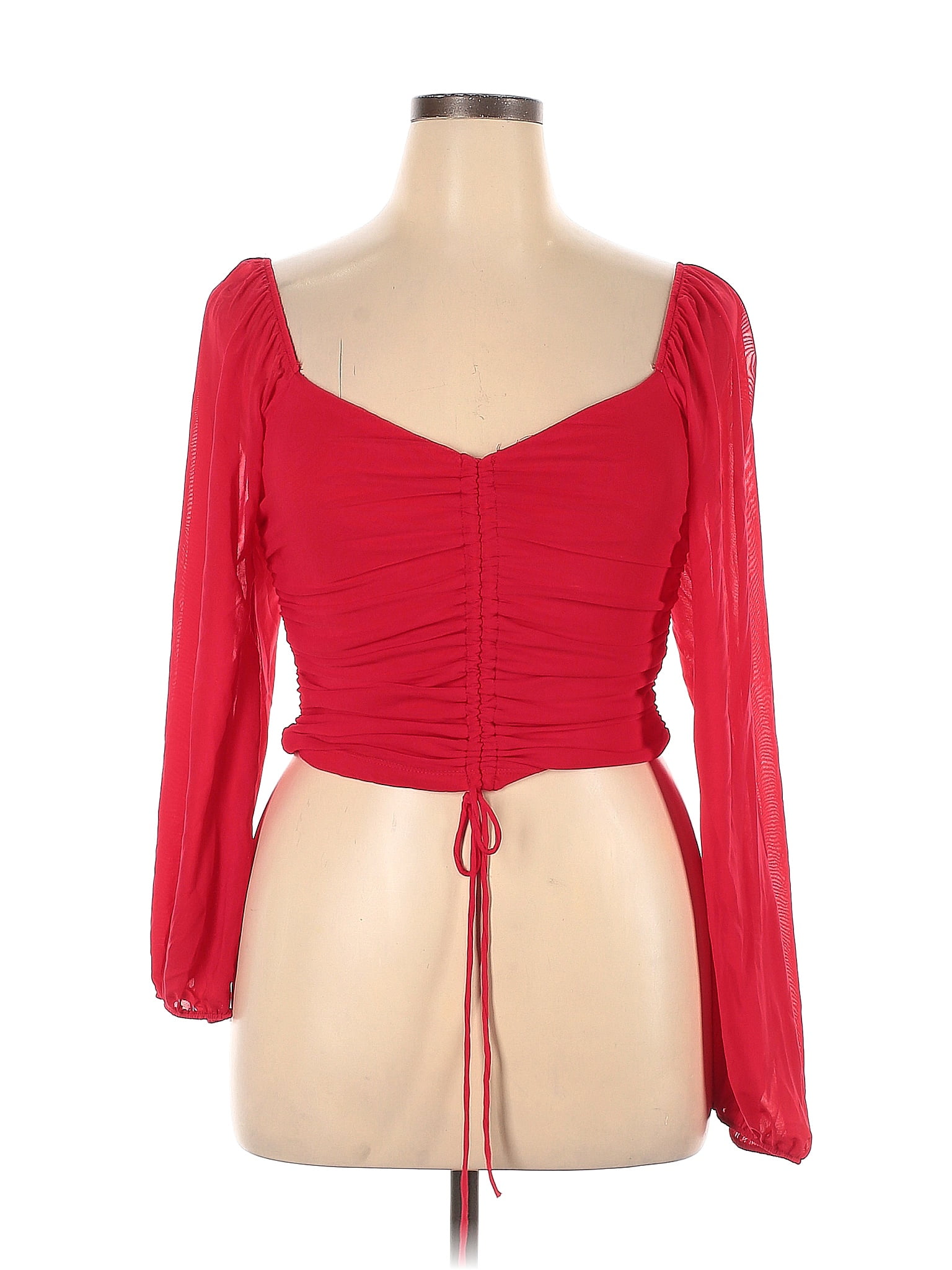 Fashion Nova Solid Red Long Sleeve Blouse Size Xl 40 Off Thredup