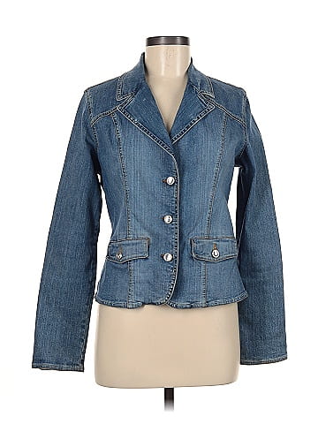 Assorted Brands Solid Blue Denim Jacket Size M (Petite) - 57% off