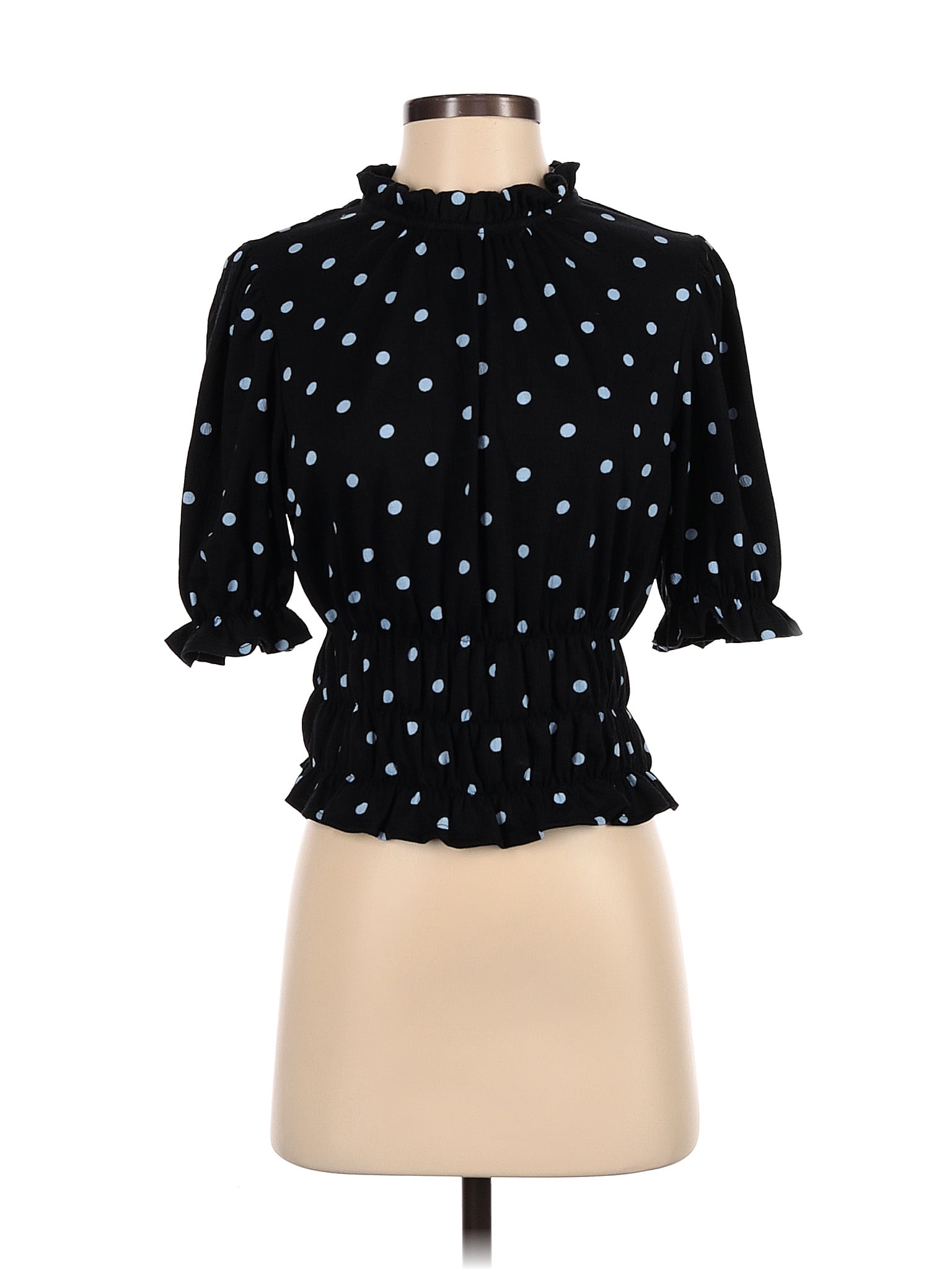 Who What Wear Polka Dots Black Short Sleeve Blouse Size S 51 Off