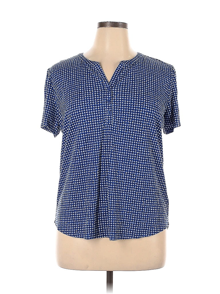 Liz Claiborne Checkered-gingham Blue Short Sleeve Henley Size XL - 31% ...