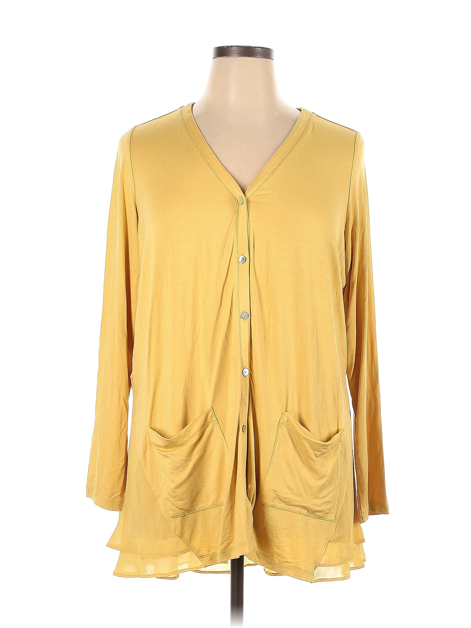 Logo By Lori Goldstein Solid Yellow Long Sleeve Blouse Size 1x Plus