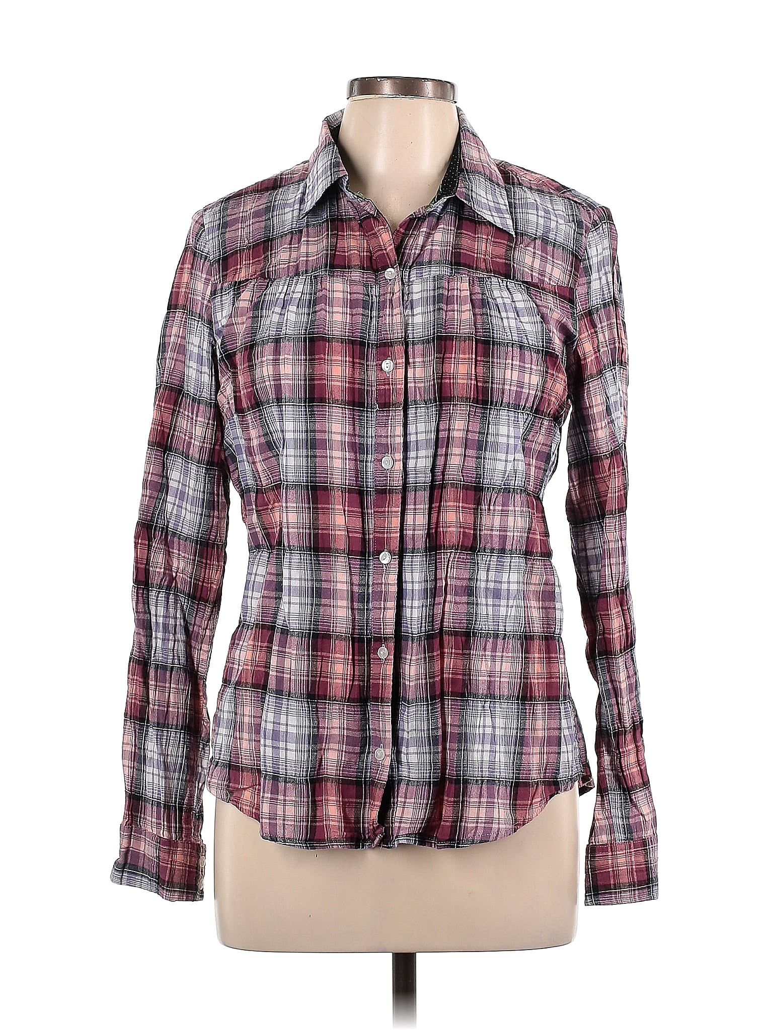 Isabella Sinclair 100% Cotton Plaid Multi Color Burgundy Long Sleeve ...