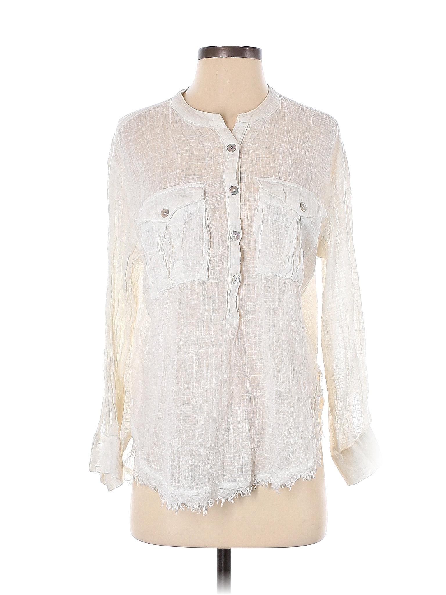 Free People White Ivory Long Sleeve Button Down Shirt Size S 20 Off