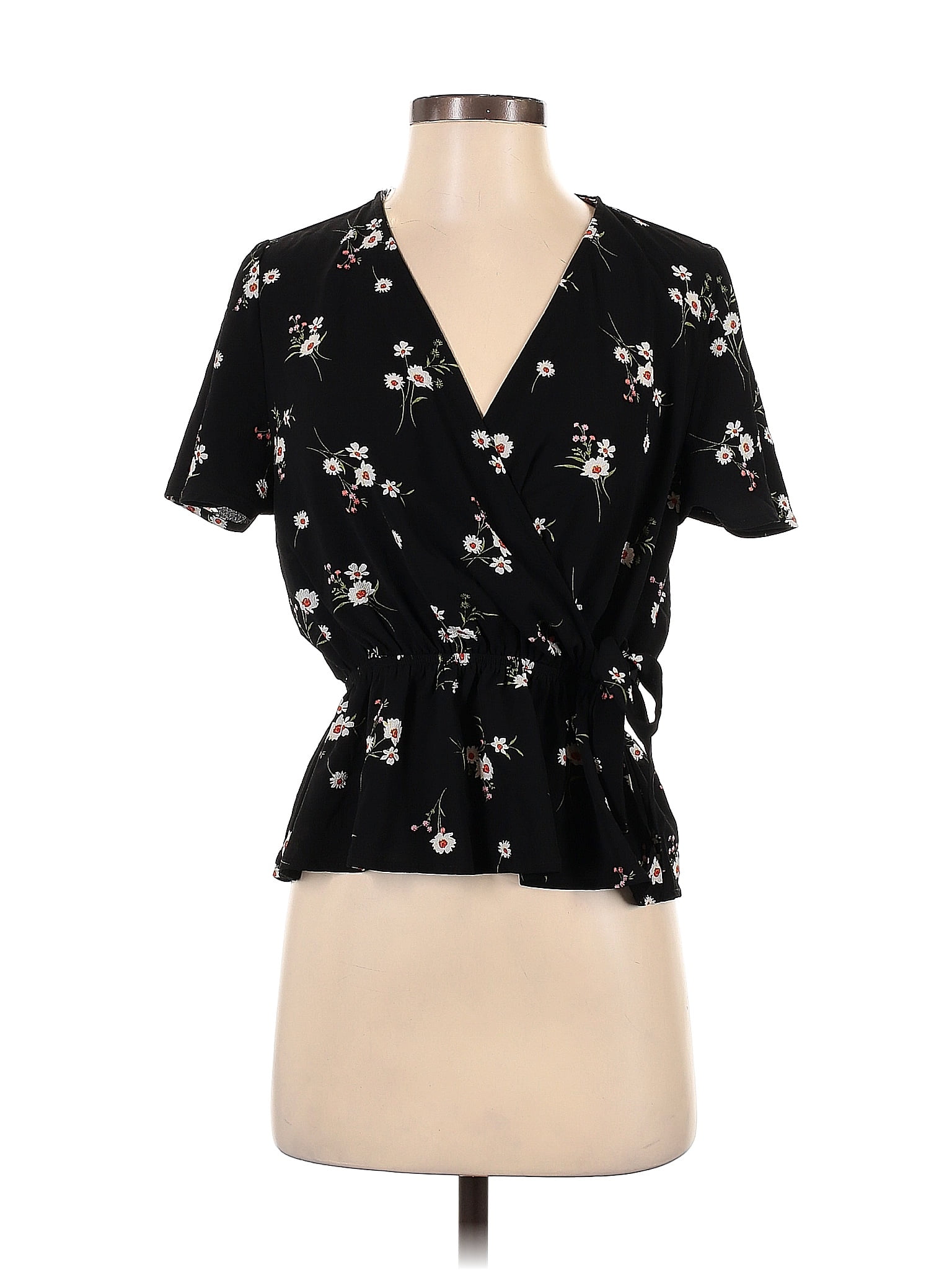 Papermoon Floral Black Short Sleeve Blouse Size S 63 Off Thredup