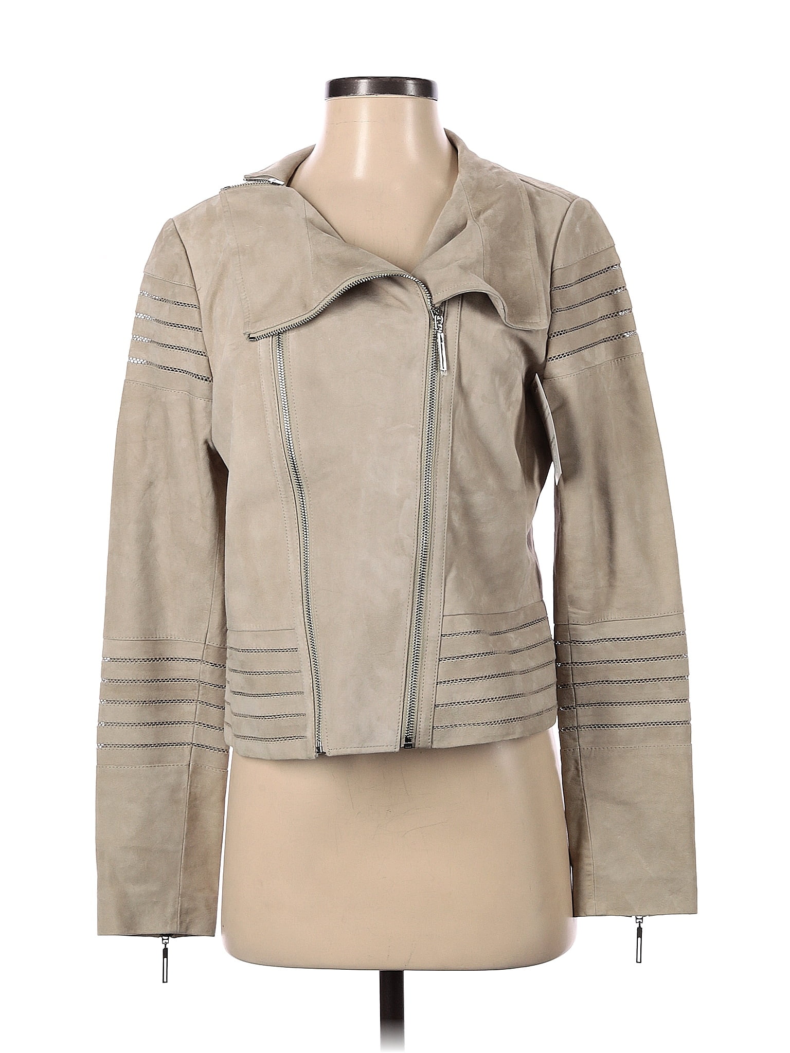 Elie Tahari 100% Suede Solid Stripes Tan Leather Jacket Size S - 78% ...