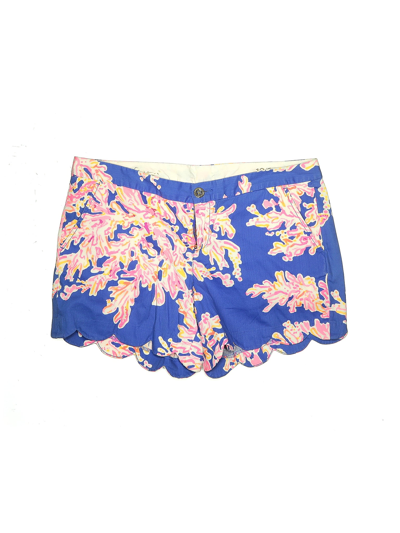 Lilly Pulitzer 100 Cotton Floral Blue Khaki Shorts Size 12 68 Off