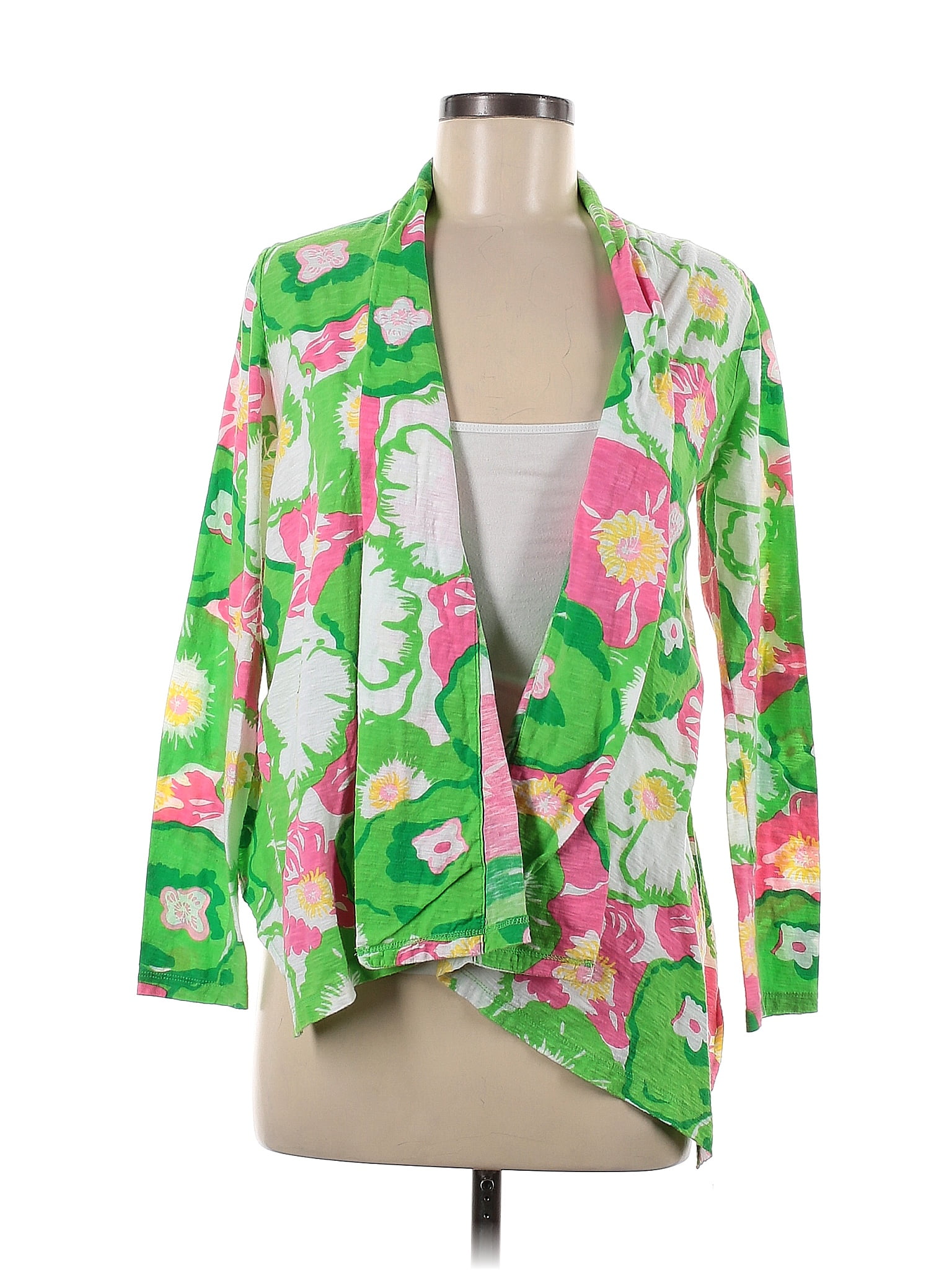 Lilly Pulitzer 100 Cotton Color Block Floral Green Cardigan Size M