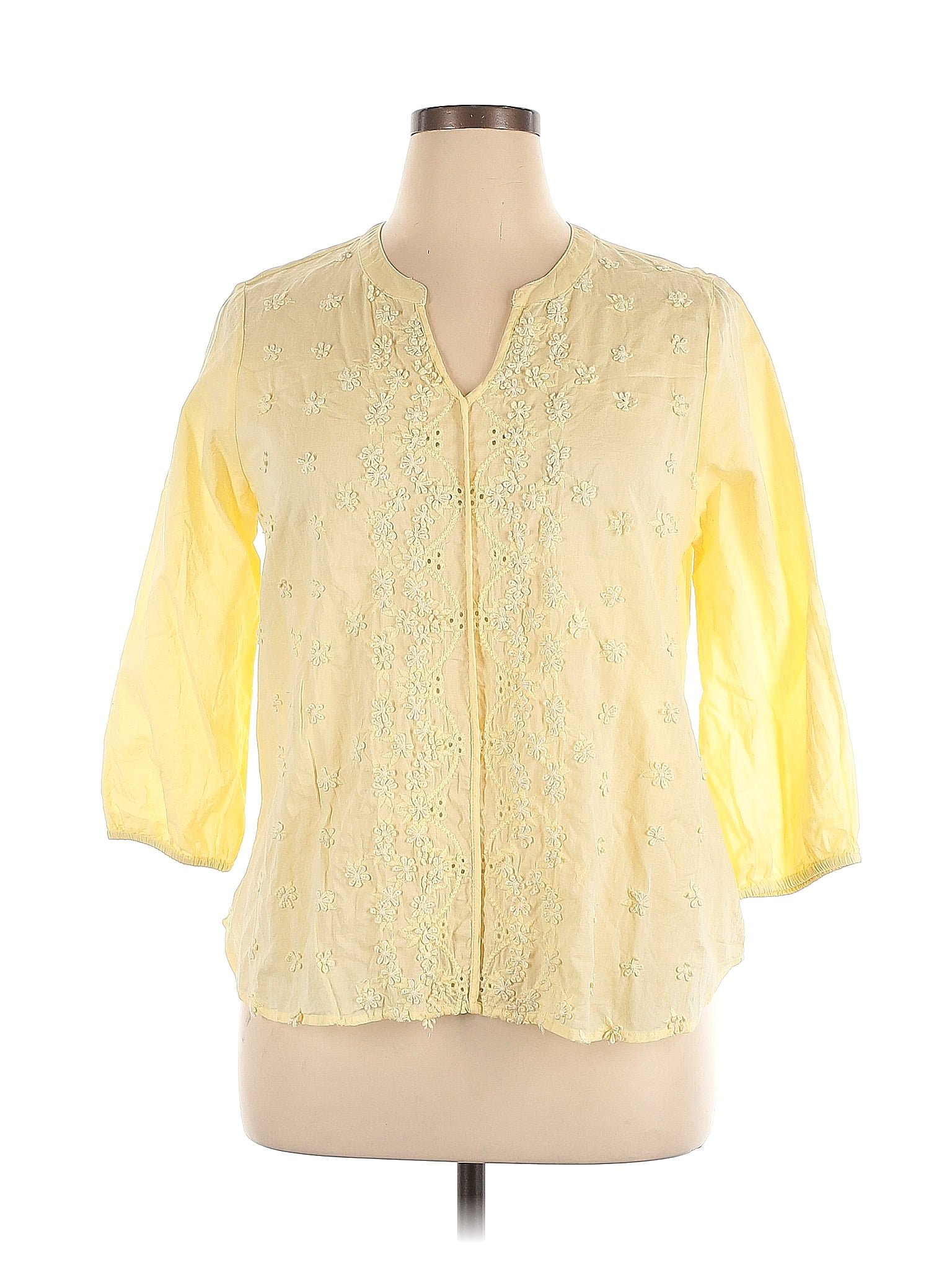 Intro 100% Cotton Floral Yellow Long Sleeve Blouse Size XL (Petite