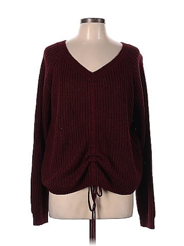 Maverick Color Block Solid Maroon Burgundy Pullover Sweater Size L