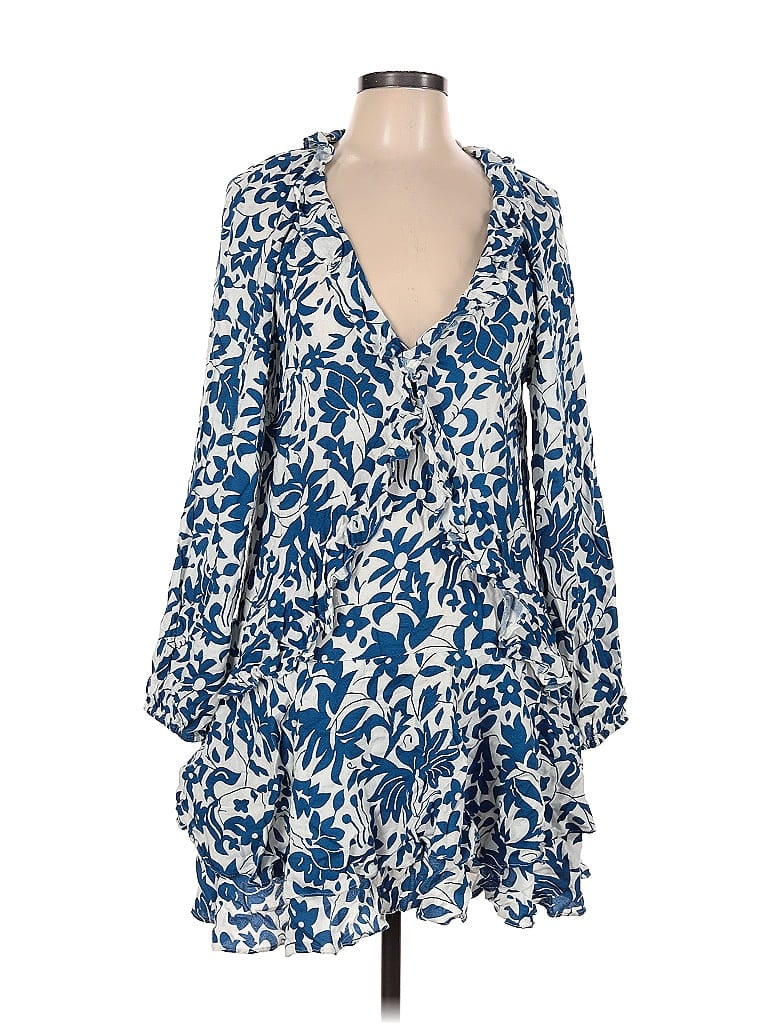 Free People 100% Rayon Floral Multi Color Blue Casual Dress Size M - 60 ...