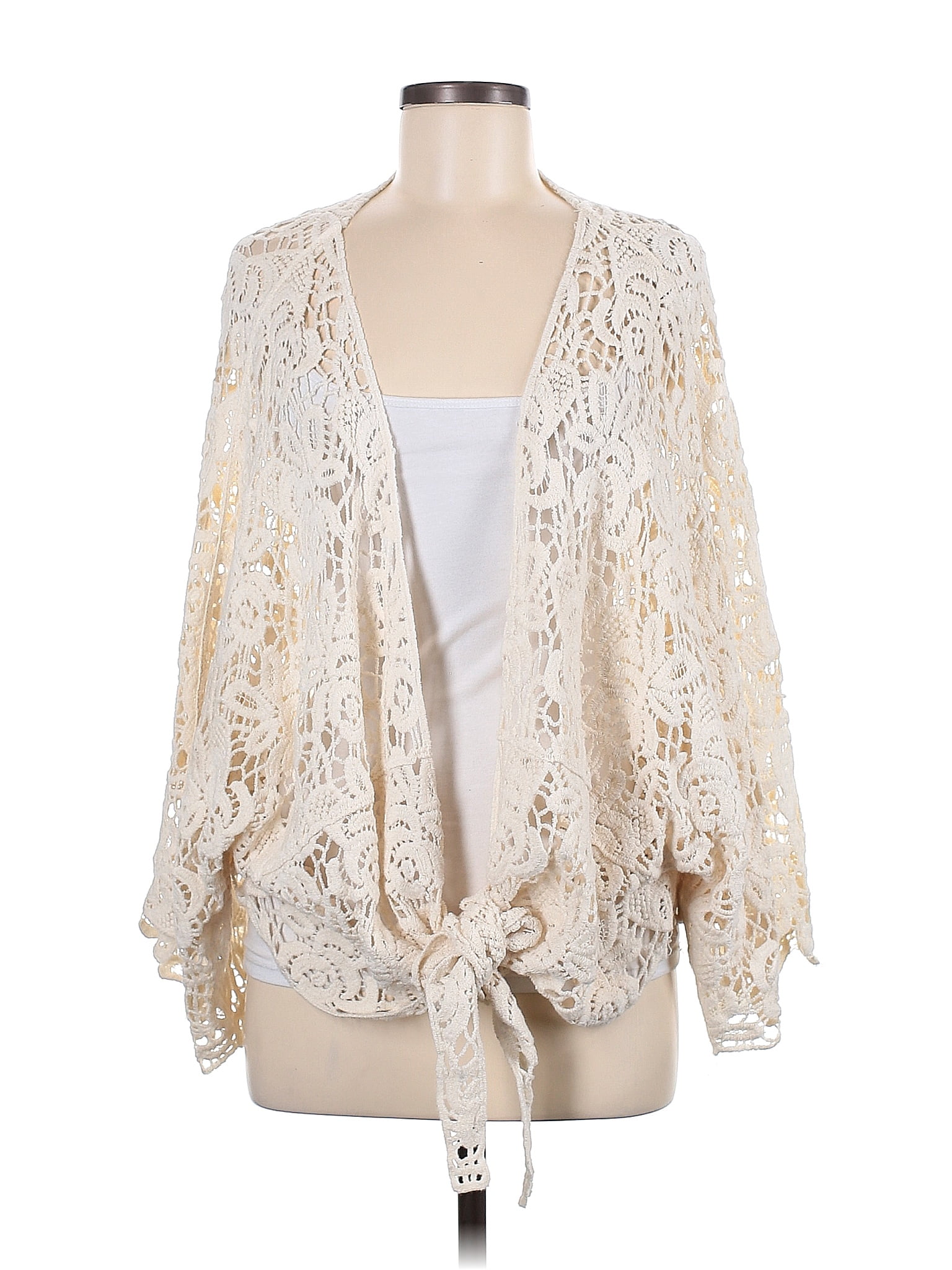 One Size Ivory Silk Cardigan
