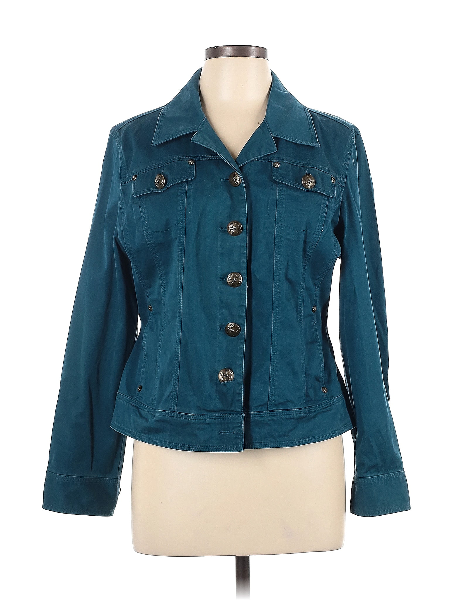 Dressbarn Solid Teal Denim Jacket Size L 45 Off Thredup